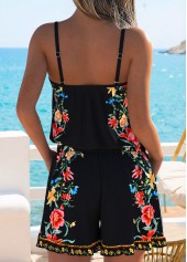 Floral Print Ruffle Black One Piece Swimwear