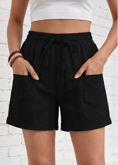 Black Elastic Waist High Waisted Shorts