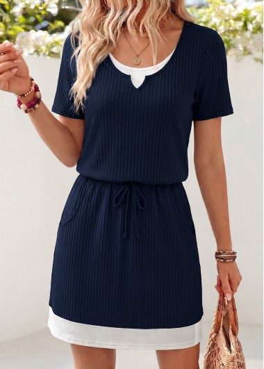 Fake 2in1 Navy Short Round Neck Dress Fake 2in1 Navy Short Round Neck Dress
