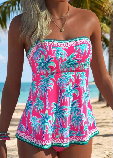 Mid Waisted Tropical Plants Print Tummy Coverage Tankini Set Mid Waisted Tropical Plants Print Tummy Coverage Tankini Set