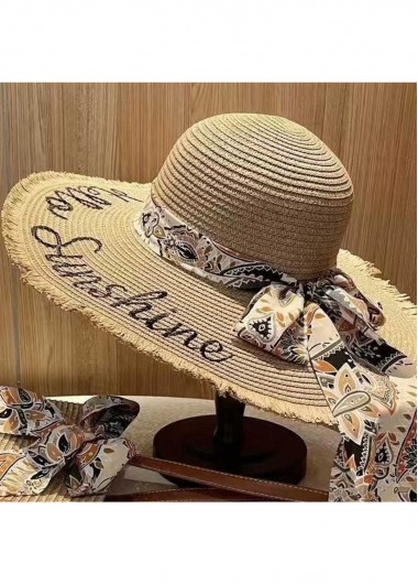 Letter Print Light Camel Straw Hat