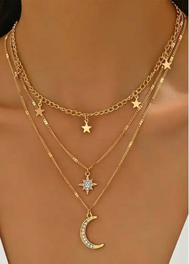 Golden Color Moon Alloy Detail Necklace