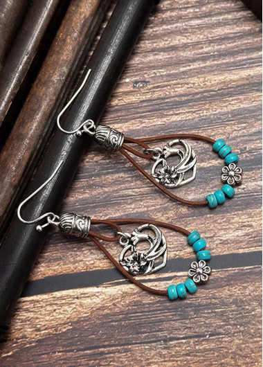 Cyan Hollow Droplet Design Turquoise Earrings