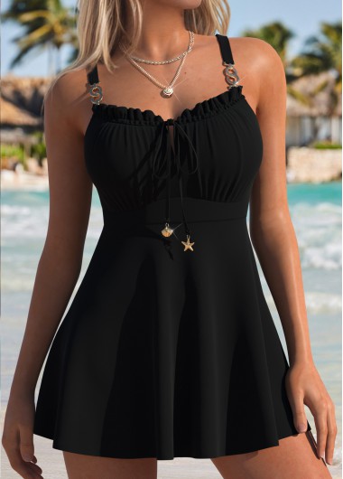 Mid Waisted Bowknot Black Tankini Top