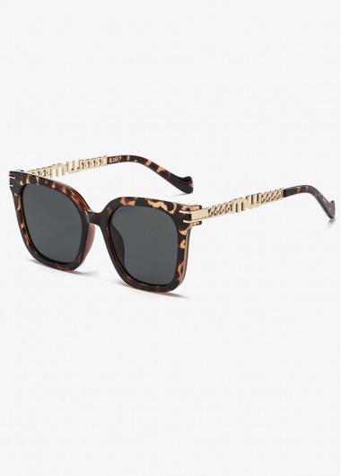 Black Color Leopard Detail Square Sunglasses