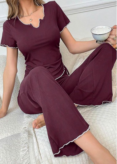 Wine Red Round Neck Lounge Top and Pants