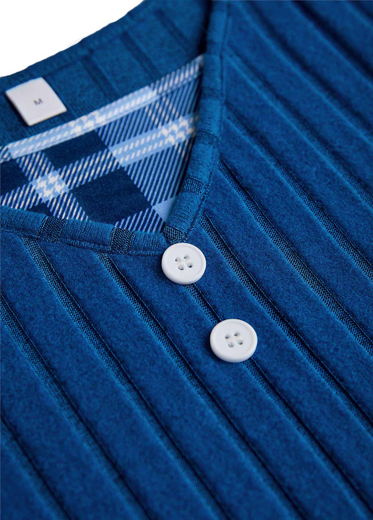 Plaid Button Blue Long Sleeve Fake Two Piece Twinset