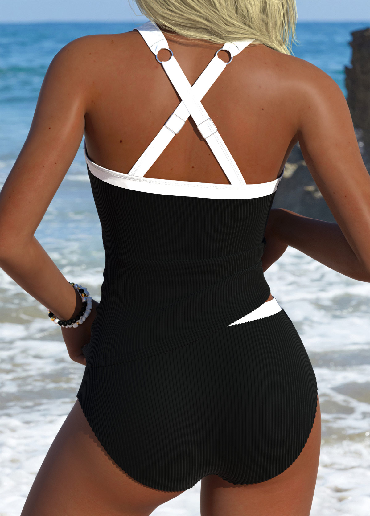 Black Mid Waisted Square Neck Tankini Set