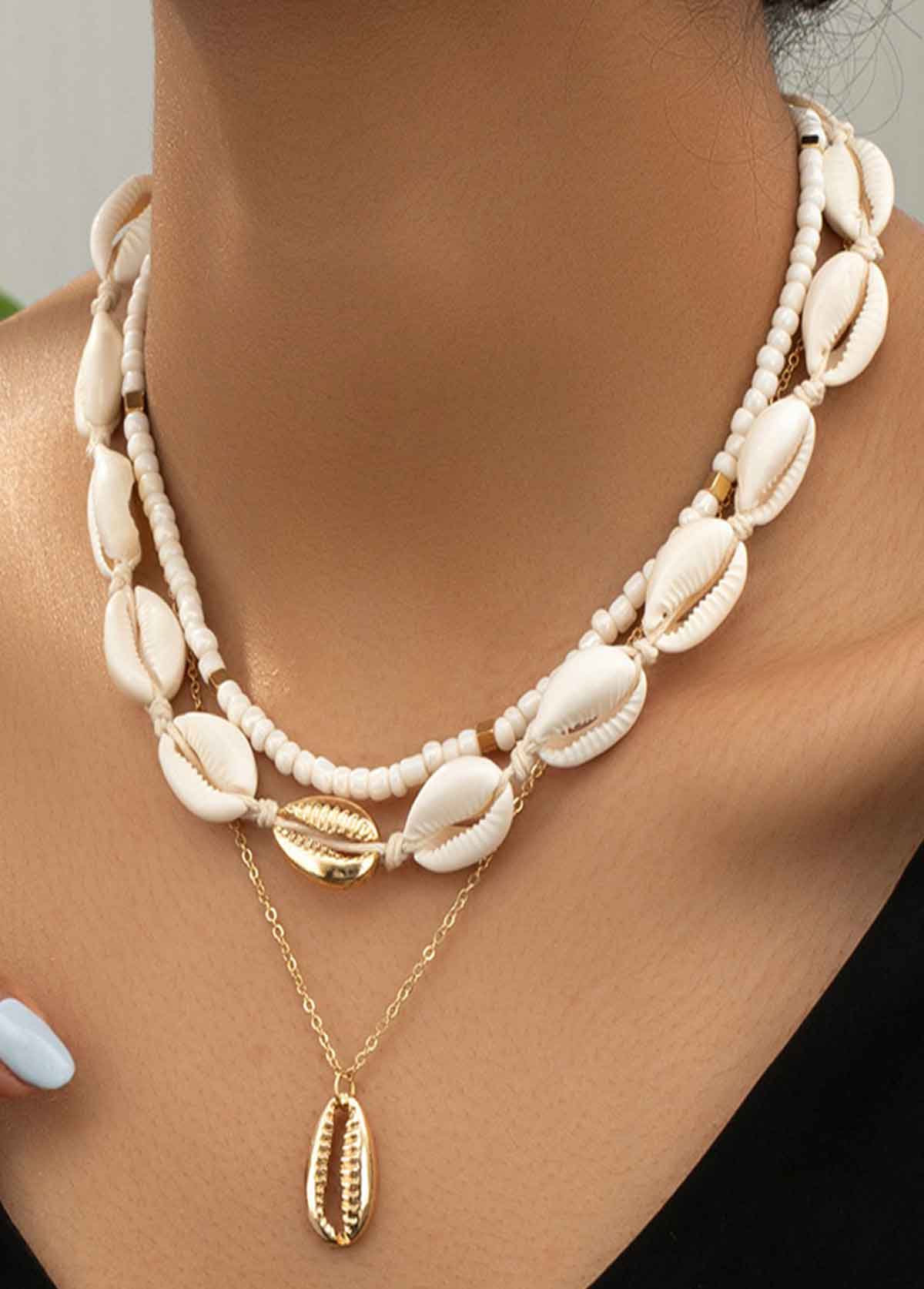 White Shell Seed Design Beads Necklace