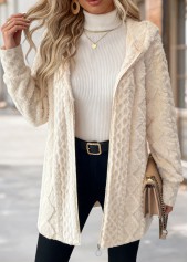 Plus Size Beige Tummy Coverage Long Sleeve Hooded Coat