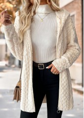 Plus Size Beige Tummy Coverage Long Sleeve Hooded Coat