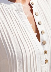 Pocket White Short Sleeve Round Neck Cover Up