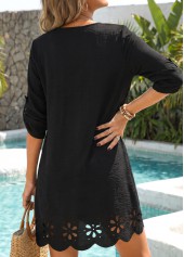 Hollow Out Shirt Collar Black Cover Up
