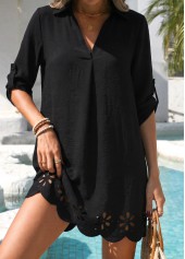 Hollow Out Shirt Collar Black Cover Up