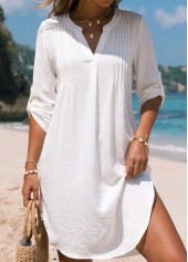 Tummy Coverage 3/4 Sleeve White Cover Up