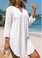 Tummy Coverage 3/4 Sleeve White Cover Up