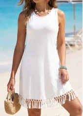 Tummy Coverage White Round Neck Cover Up