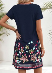 American Flag Floral Print Tummy Coverage Navy Short Dress