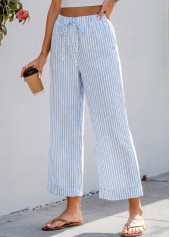 Striped Blue Wide Leg Elastic Waist High Waisted Pants
