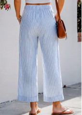 Striped Blue Wide Leg Elastic Waist High Waisted Pants