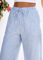 Striped Blue Wide Leg Elastic Waist High Waisted Pants
