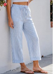Striped Blue Wide Leg Elastic Waist High Waisted Pants