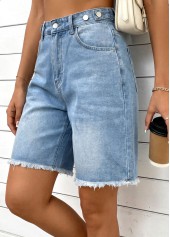 Denim Blue Zipper Fly High Waisted Shorts