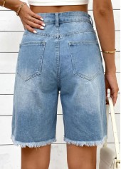 Denim Blue Zipper Fly High Waisted Shorts