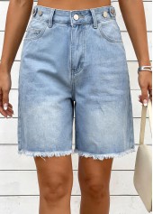 Denim Blue Zipper Fly High Waisted Shorts