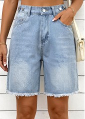 Denim Blue Zipper Fly High Waisted Shorts