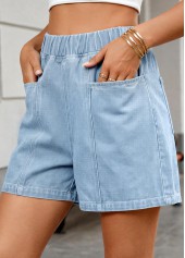 Denim Blue Wide Leg Elastic Waist High Waisted Shorts