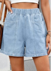 Denim Blue Wide Leg Elastic Waist High Waisted Shorts