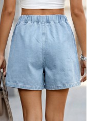Denim Blue Wide Leg Elastic Waist High Waisted Shorts