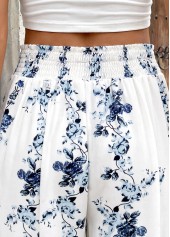 Floral Print White Flare Leg Elastic Waist Pants