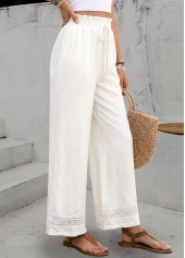 White Elastic Waist High Waisted Pants