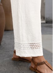 White Elastic Waist High Waisted Pants