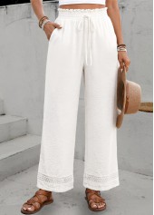 White Elastic Waist High Waisted Pants