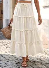 Beige A Line Elastic Waist Maxi Skirt