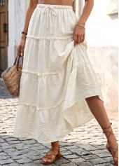 Beige A Line Elastic Waist Maxi Skirt