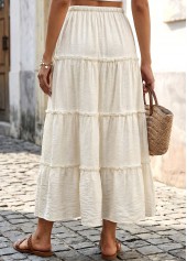 Beige A Line Elastic Waist Maxi Skirt
