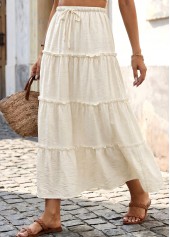Beige A Line Elastic Waist Maxi Skirt