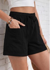 Black Elastic Waist High Waisted Shorts