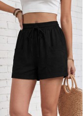 Black Elastic Waist High Waisted Shorts