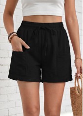 Black Elastic Waist High Waisted Shorts