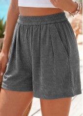 Grey Elastic Waist High Waisted Shorts