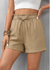 Light Camel Elastic Waist High Waisted Shorts