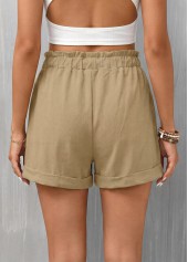 Light Camel Elastic Waist High Waisted Shorts
