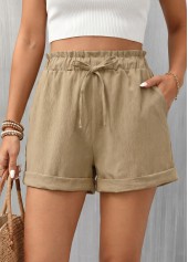 Light Camel Elastic Waist High Waisted Shorts