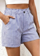 Striped Blue Elastic Waist High Waisted Shorts