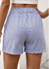 Striped Blue Elastic Waist High Waisted Shorts